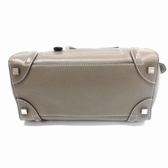 Celine Luggage Micro Shopper Handbag Leather Bag Tote Gray Beige Calf Women's - Picture 4 of 10